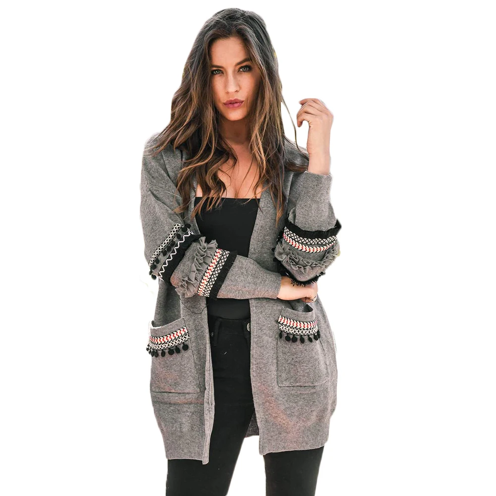 2018 Herbst Winter Mode Frauen Lange Lose Stricken Quaste Pullover 
