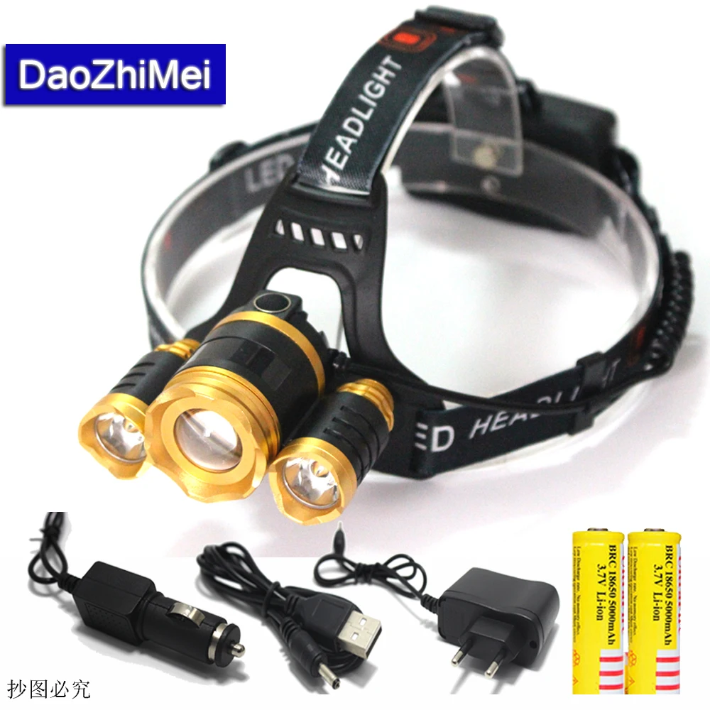 2018 New 8000 Lumen 3XT6 +2R5LED Headlamp 4 Modes Head Light Lamp LED Headlight+2X18650 Batteries Car EU/US/AU/UK Charger+1XUSB | Освещение