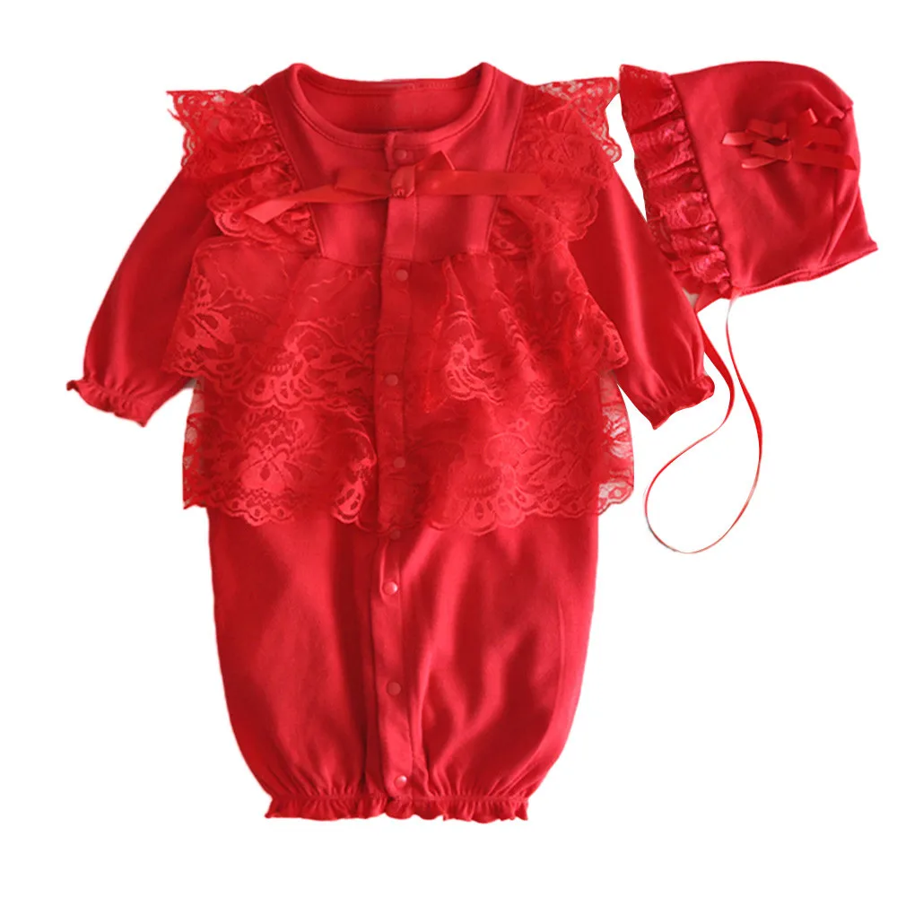 2017 FASHIONNewborn детские детская одежда для девочек Кепки шапка + кружевные комбинезон Костюмы Комплект комплекты для малышей окт
