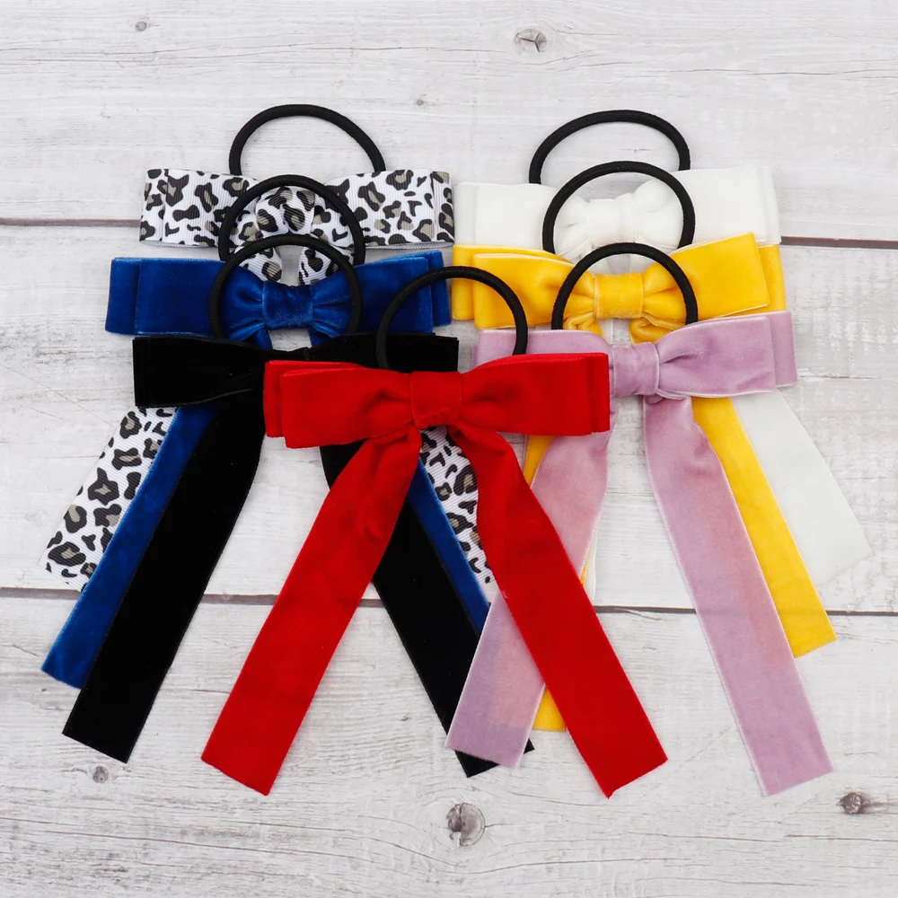 

CN Korean Hair Rope Velvet Scrunchie Leopard Elastic Hair Bands For Women Elegant Bow Ties Ponytail Holder Hair Accessories