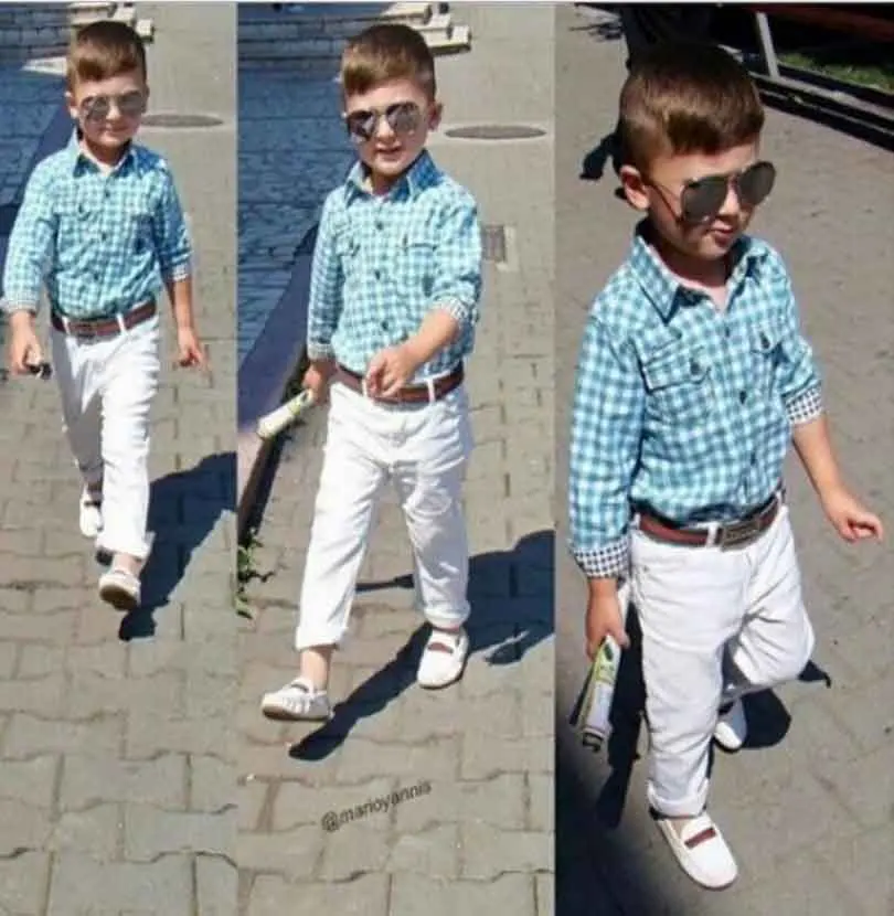 2018 new arrival boys clothing set stripe cotton blue plaid shirt+pants + belt 3 pcs children clothing kids spring clothes