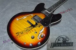Китайский OEM firehawk полый корпус Джаз гитара электрогитара старый солнце цвет 3 гитара 35 цельная древесина шеи