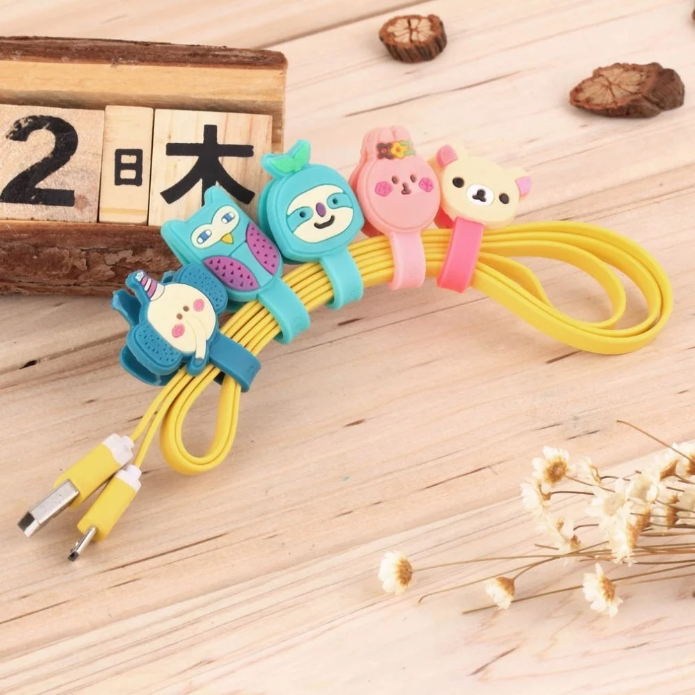 

Cartoon Cord Organizer Cable Winder Clip Headphone Earphone Winder Earbud Silicone Wrap Organizer Holder Cable Winder With Clips