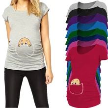Pocket baby pee a boo print maternity font b shirt b font gravida top font