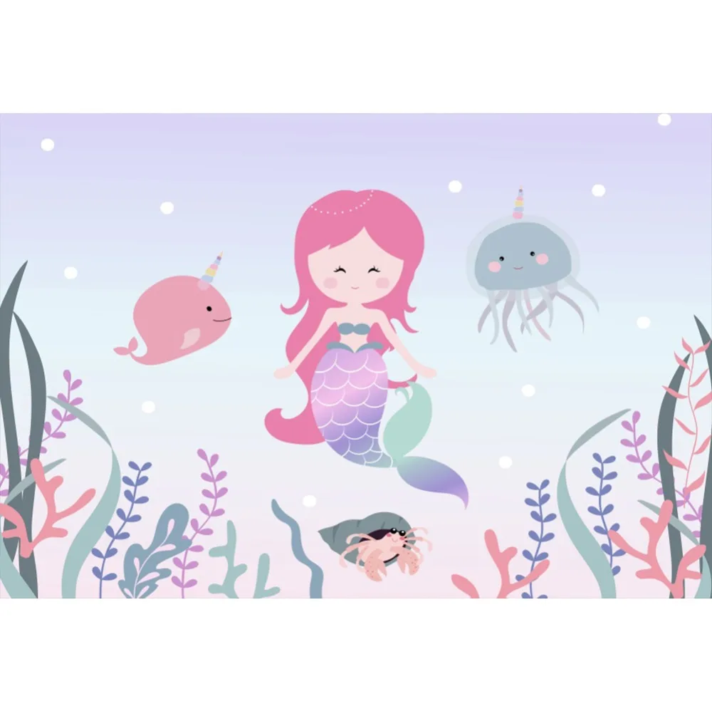 Laeacco Mermaid Cartoon Underwater Creature Baby Photography Background Customized Photographic Backdrops Props For Photo Studio