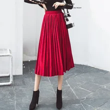 Новинка, Женская Вельветовая с завышенной талией юбка, Осень-зима, обтягивающие, большие качели, длинные плиссированные юбки, металлик, плюс размер, миди jupe femme