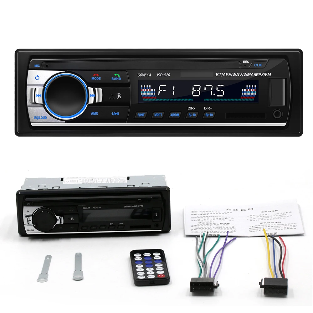 1 Din автомобильный радиоприемник JSD 520 Bluetooth стерео 12 В в тире FM USB Aux Вход MP3 WMA