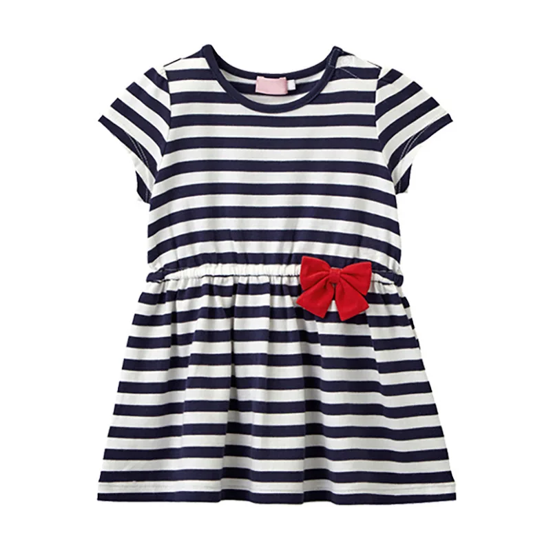 Little maven/Новинка г.; летняя одежда для маленьких девочек; Брендовое платье; Детские хлопковые платья в полоску с короткими рукавами и бантом
