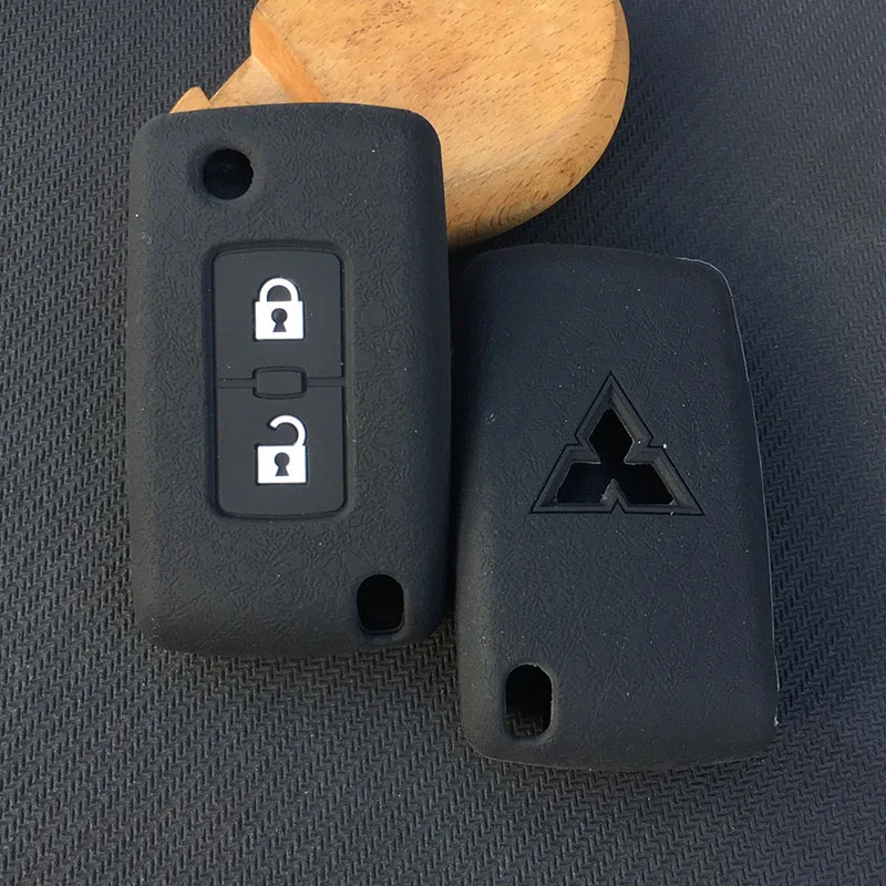 ZAD 2 кнопки силиконовый для ключа автомобиля чехол Защита для Mitsubishi Lancer для Outlander, Pajero sport дистанционный брелок автомобильный Стайлинг - Название цвета: Черный