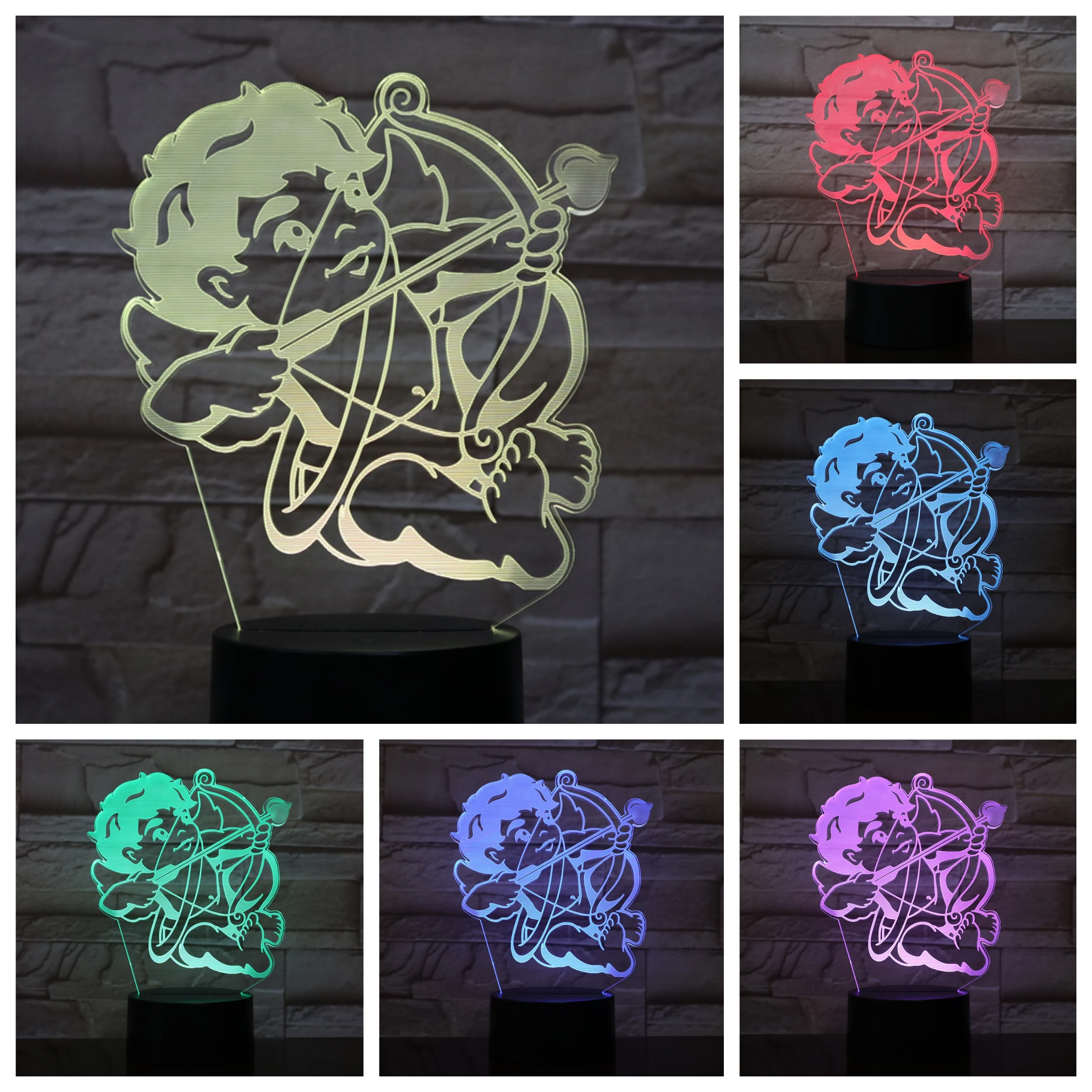 

Cupid bow and arrow 3D LED Lamp bedside gece lambasi RGB Boy Child Kids Baby Birthday Gift USB 3D LED Night Light Decoration