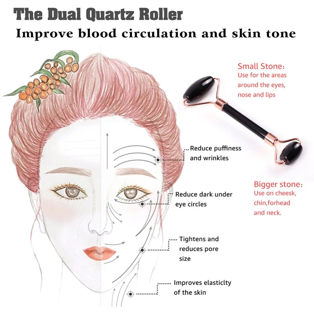 Description Picture 6 of itemFacial Massage Roller Stone Skin Massager Double Head Natural Black Crystal Jade Massage Roller Facial Health Beauty Guasha Tool