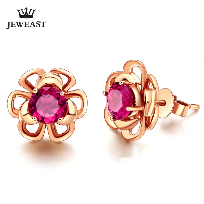

Natural red tourmaline 18K Pure Gold Earring Real AU 750 Solid Gold Earrings Diamond Trendy Fine Jewelry Hot Sell New 2019