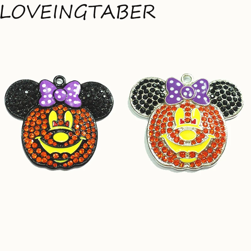 

( Choose Color Frist ) 45mm*36MM 10pcs/lot Halloween Minnie With Purple Bow Rhinestone Pendants