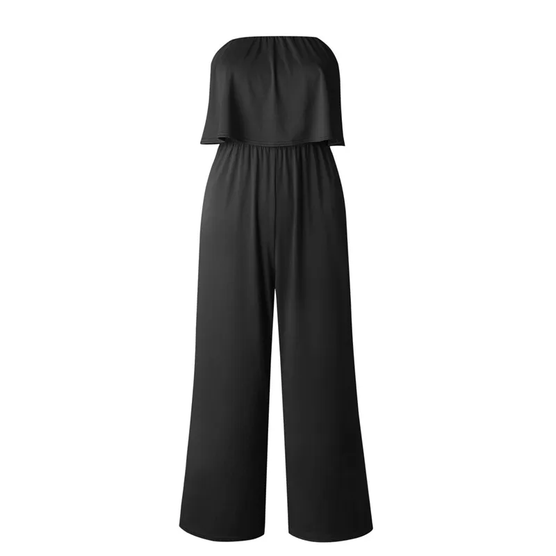 2018 Summer Sexy Off Shoulder Ruffles Long Jumpsuits Women Slash Neck Slim Casual Wide Leg