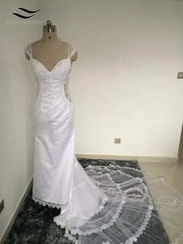 

2014 Sexy Off The Shoulder V Neck Tulle Appliqued Mermaid Wedding Dress 2014 Vestidos de casamento (SLW-005)