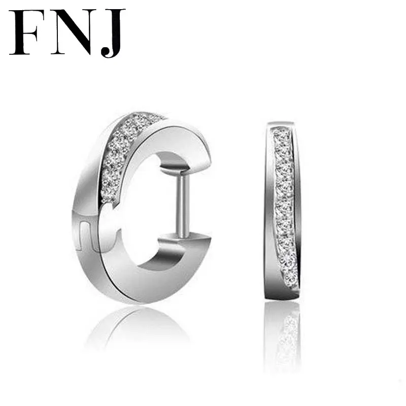 

FNJ 925 Silver Earring AAA Crystal Zircon Women 100% S925 Sterling Silver boucle d'oreille Hoop Earrings christmas Gift
