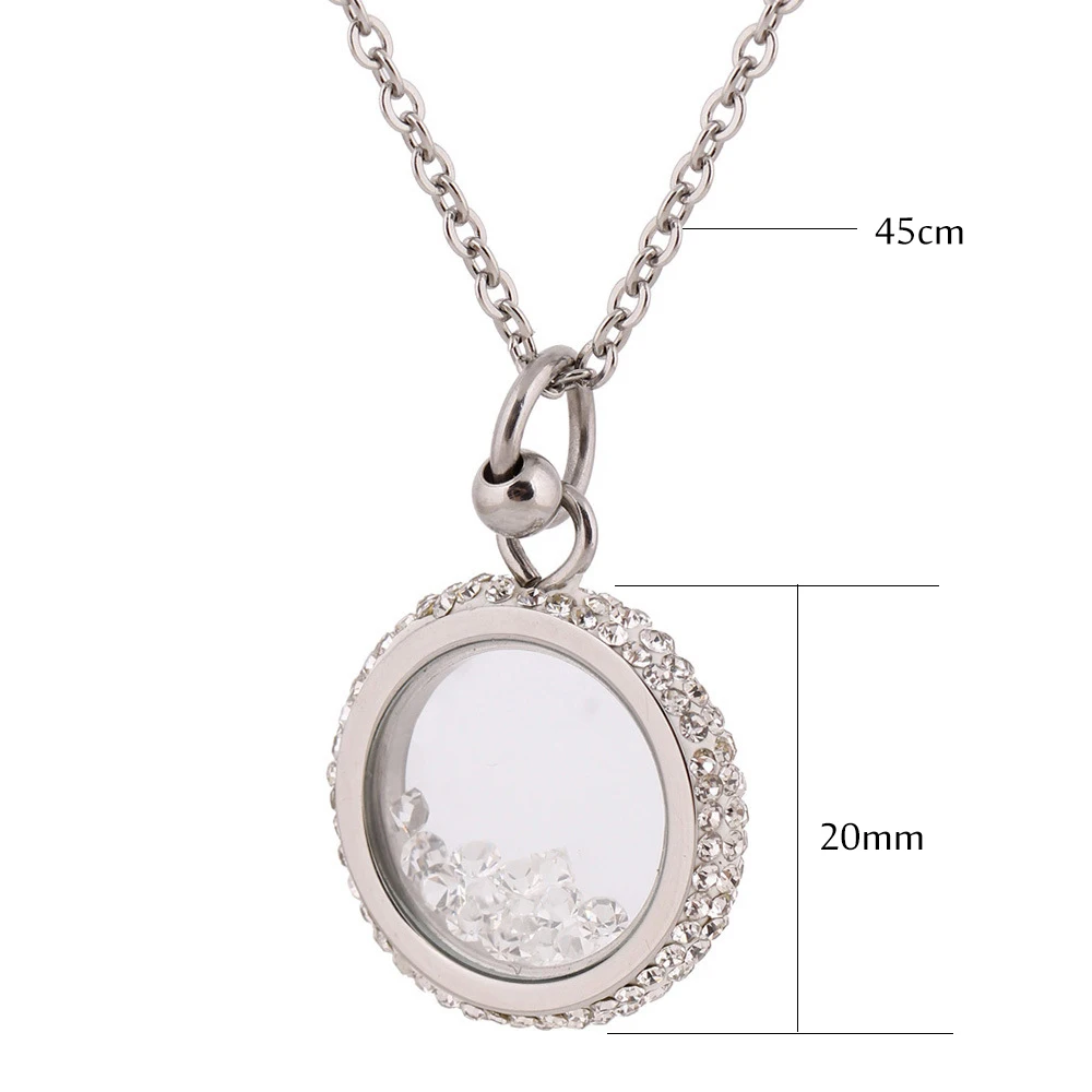 AMORUI Love Gift Women Silver Crystal Round Pendant Necklace Trendy Women Chain Necklace Fashion Femme Stainless Steel Necklaces