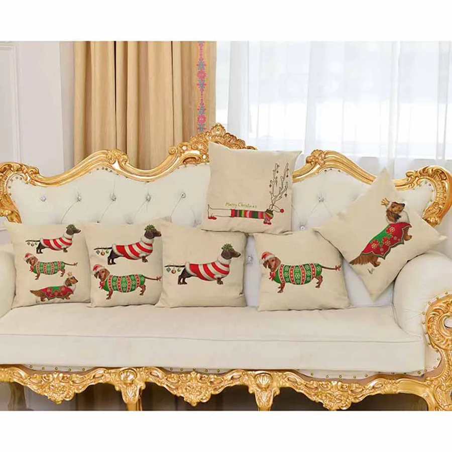 Немецкая такса собака Рождество домашний декоративный диван подушки хлопок лен