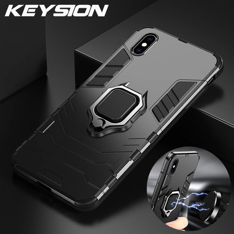 

KEYSION Shockproof Armor Case For iPhone XR iPhone X Xs Xs Max Stand Holder Car Ring Phone Cover for iPhone 6 6S 6PLUS 7 8 plus