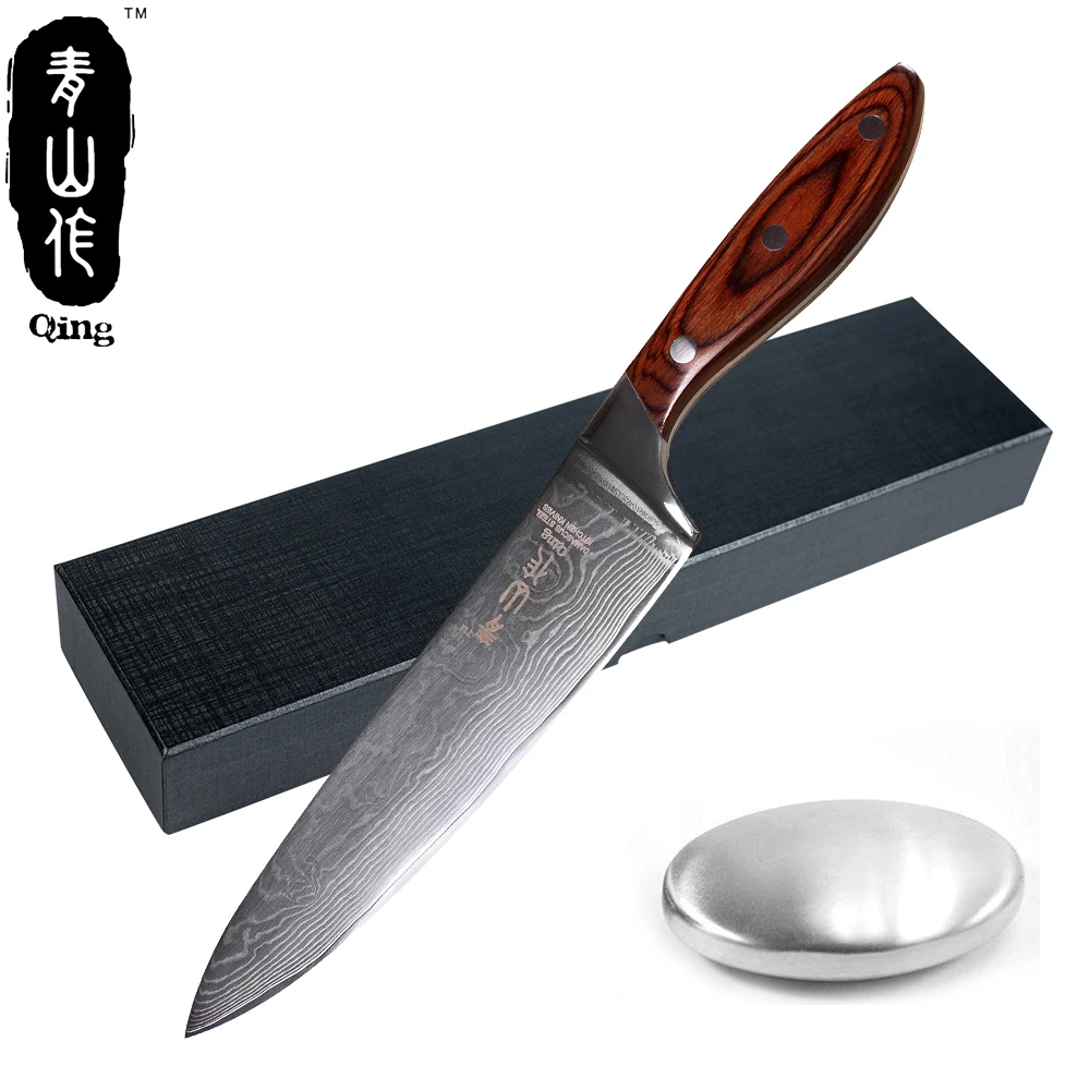 Qing 8" Chef Kitchen Knife Ergonomic Design Handle VG10 Damascus Steel