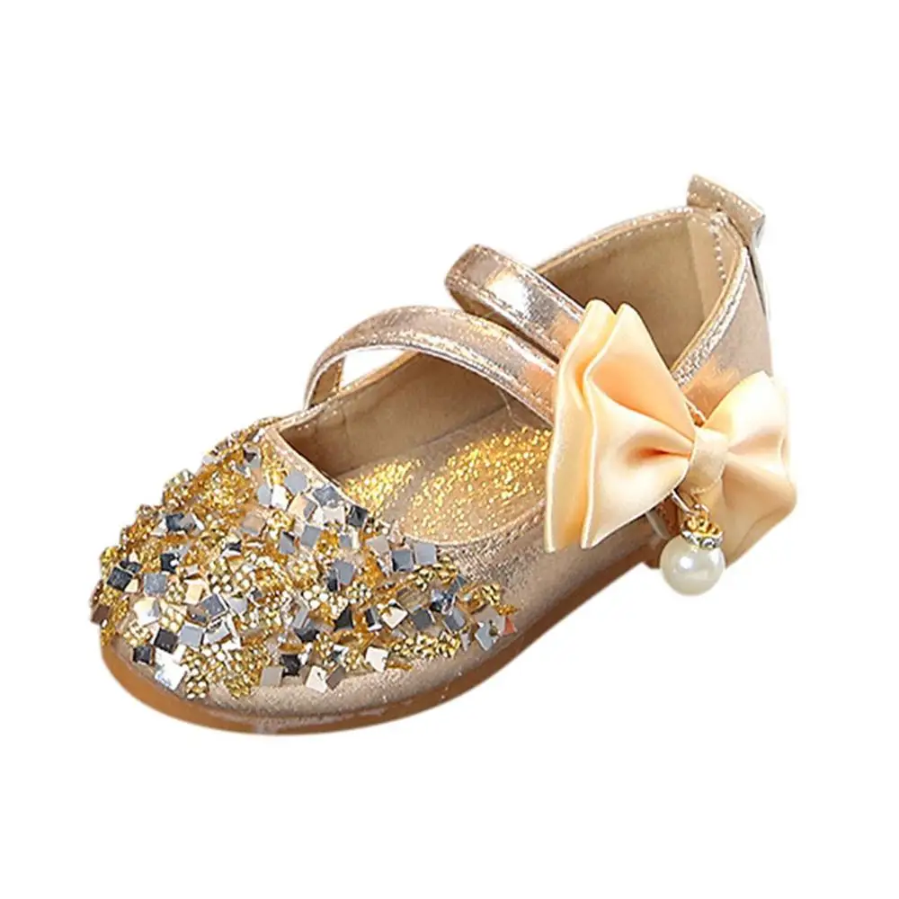 

2019 Hot Sale Fashion Children Shoes Kids Baby Girls Bowknot Bling Pearl Casual Princess Single Dance Shoes Hook&loop Shoes