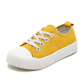 

Summer Spring Canvas Children's Shoes Solid color Fashion Sneakers Kids Lace-up Casual Shoes For Girls Boys Black White Yellow