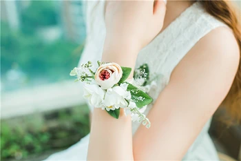 

Handmade Pink Rose Artificial Flowers Wedding bouquet Groom Coasage Bride wrist flower Sister hand flower