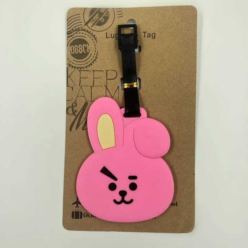 BT21 COOKY кролик силикагель Туристические товары творческий чемодан тег животных чемодан ID Addres держатель багажа таблички на багаж розовый