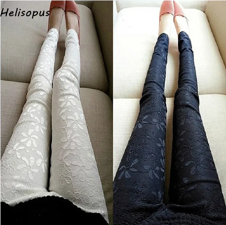 

Helisopus 2019 Summer Fashion Women Slim Skinny Pencil Pants Lace Stretchy Black White Leggings Plus Size 3XL