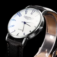 LNGJINES New Luxury Fashion Faux Leather Men Blue Ray Glass Quartz Analog Watches Casual Cool Watch Brand Men Watches 2015