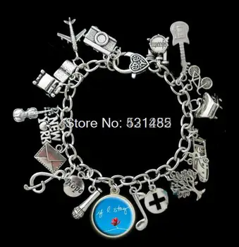 

6pcs If I Stay Themed Charm Bracelet silver tone