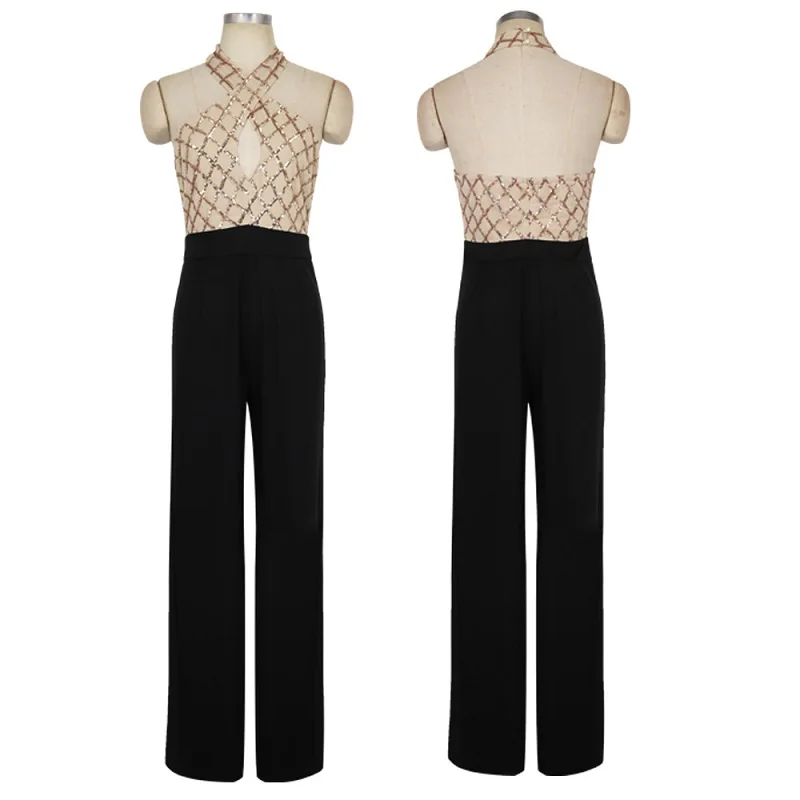 2019 New Listing Summer Gold Sequin Mosaic Bodysuit Women Sleeveless Backless Sexy Macacao Feminino Bandage Party Jumpsuit