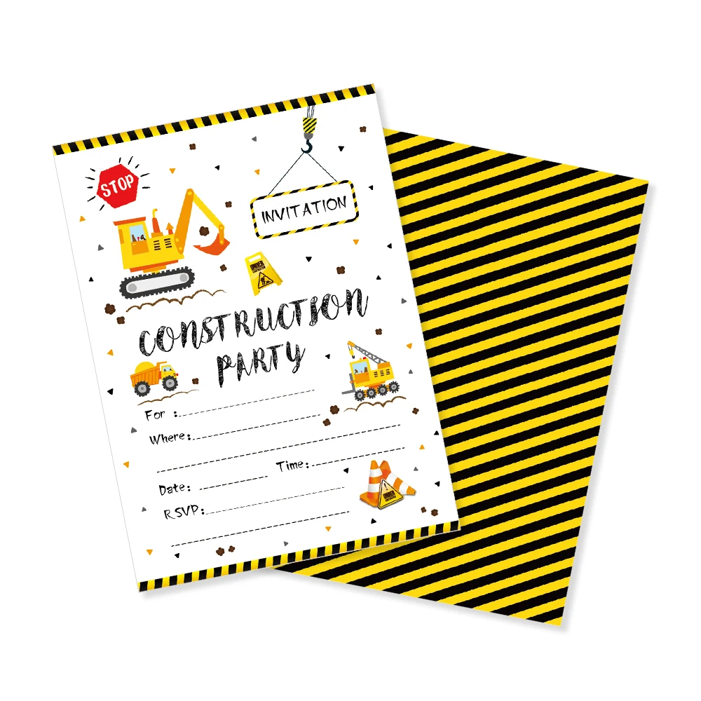 Строительные тематические открытки на день рождения приглашения экскаватор строительные приглашения на день рождения украшения ZZ004