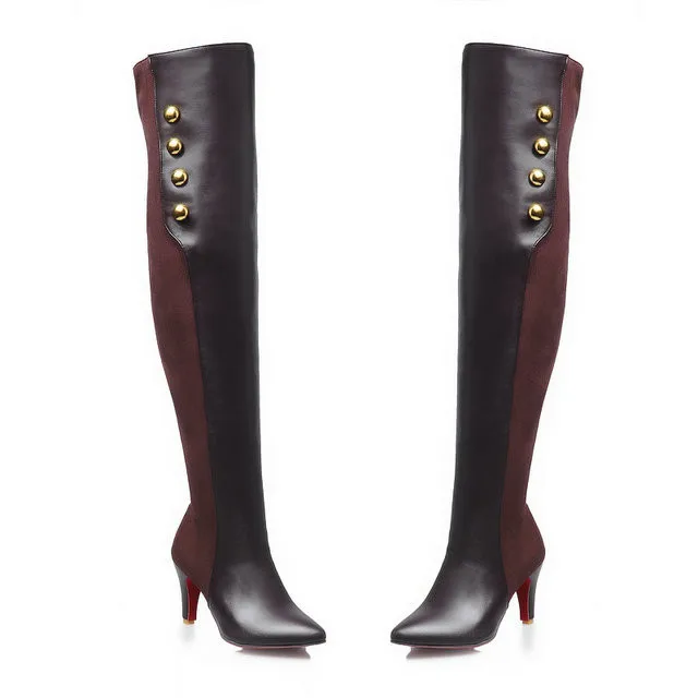 Г. модные женские сапоги выше колена на высоком каблуке в стиле пэчворк женские пикантные вечерние сапоги обувь на высоком каблуке женские большие размеры 34-45