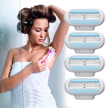 Shaving Razor Blade Refills for Women Hair Remover Sharpener Trimmer Depilator Barber for Bikini Pretty Lady, 4 PCS