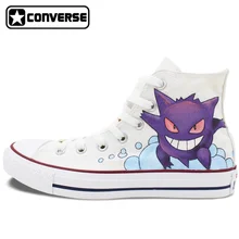 Converse All Star Boys Girls Shoes Pokemon Gengar Design Hand Painted High Top Sneakers Men Women Unique Skateboarding Shoes