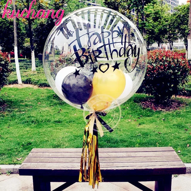 18inch PVC transparent helium bubble balloon or happy birthday sticker or feather or tassel birthday party wedding decoration