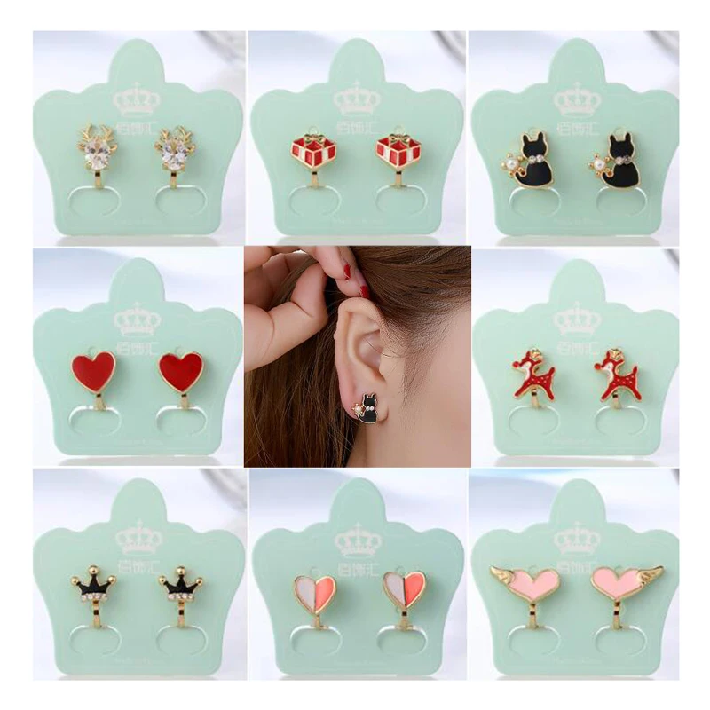 Серьги клипсы в Корейском стиле с героями мультфильмов сердечками короной