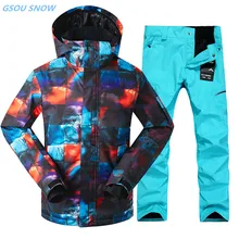 Gsou снег 10 К зима лыжный костюм для мужчин лыжная куртка Мотобрюки Водонепроницаемый сноуборд Наборы для ухода за кожей открытый лыжный спорт Сноубординг костюмы