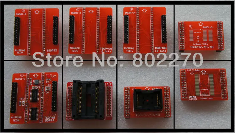 8 красных адаптеров TSOP32/40/48 PSOP44 SOP56 для программатора TL866CS/TL866A/tl866II PLUS с поддержкой