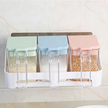 

Spice Jar Seasoning Box 3Pcs/Set Kitchen Tool Wall-mounted Spice Rack Storage Shaker For Spices Salt And Pepper Cumin Powder