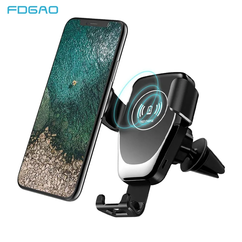 FDGAO 10W Qi Car Mount Wireless Charger Phone Holder For iPhone XS Max XR 8 Plus Quick Fast Charging For Samsung S9 S8 Note 9 8