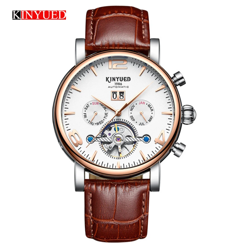 

KINYUED Automatic Watches Men Stainless Steel Business Wristwatch Leather Fashion 30M Waterproof Male Clock Relogio Masculino