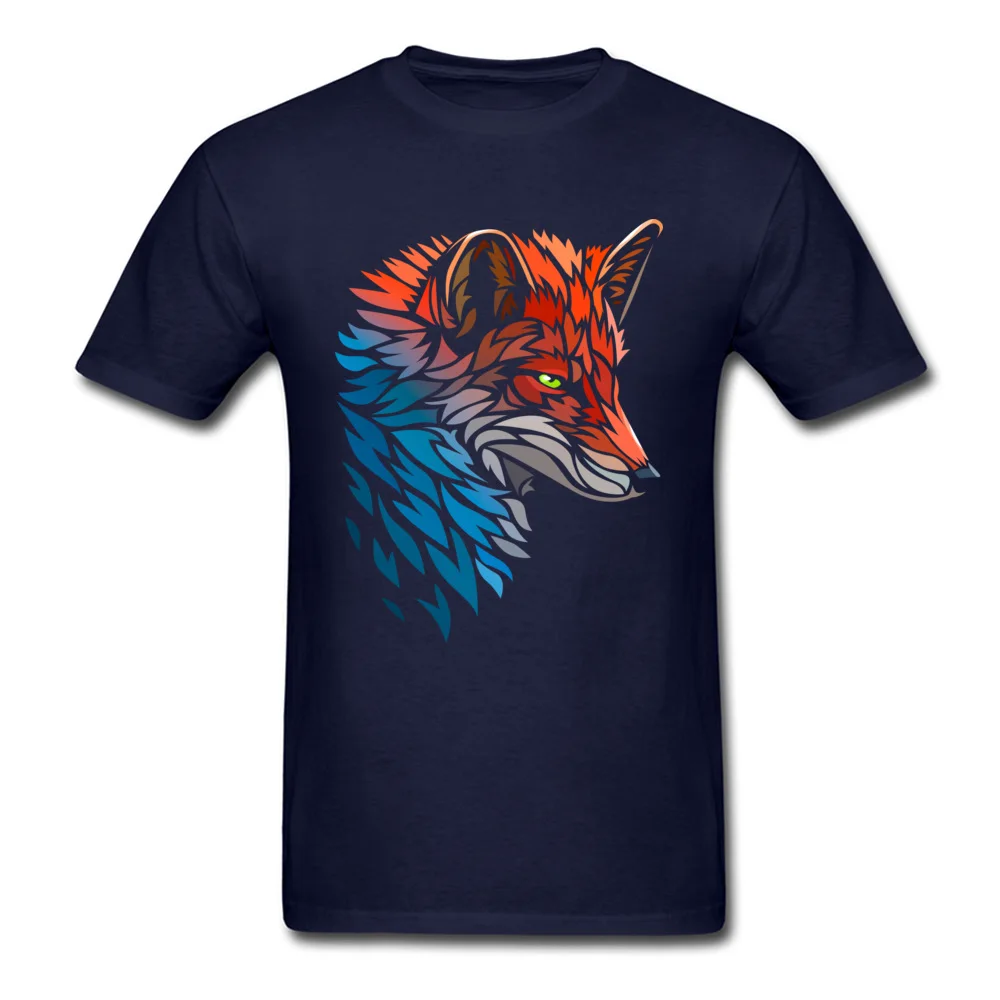 Tribal Fox Red Blue Classic Men's T-shirts Crew Neck Short Sleeve Pure Cotton Tops Shirts Printed Tops Shirts Free Shipping Tribal Fox Red Blue navy