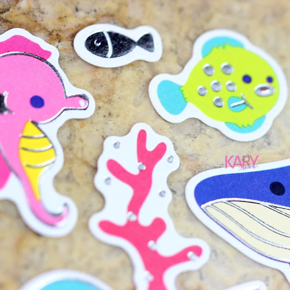 

Cute Sea Marine Animals Puffer Fish Seahorse Octopus Jellyfish Scrapbooking Shiny Gilded Paper Foil Stickers Toys Stationery