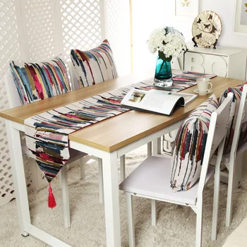 

NIOBOMO fine oil painting yarn dye coloreful stripe table flag and pillow for home decoration.