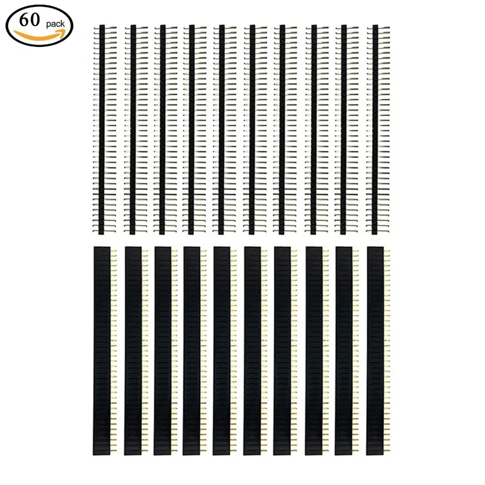 

60pcs 40Pin Male and Female Pin Headers for Prototype Shield Connector 2.54mm Breakable Pin Header PCB JST Connector Strip