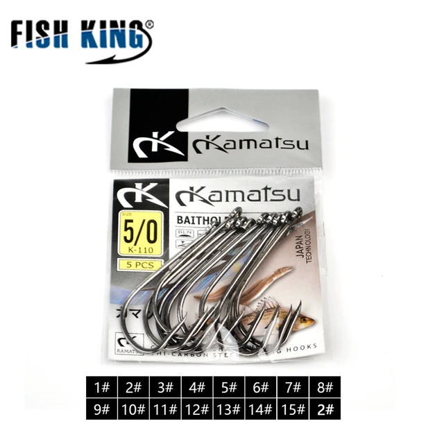 FISH KING 5pack 1#-10# Fishing Barbed Hook From Japan Bait Holder Fishing  Hooks Carp