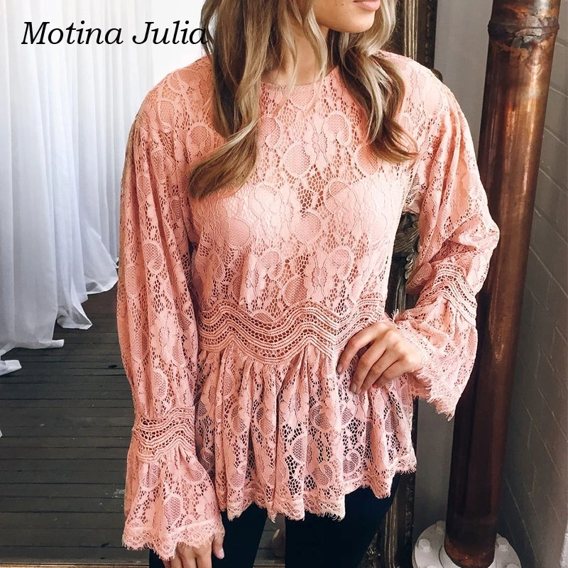 Motina Джулия Сексуальная see through Кружево Блузки для малышек дерьмо женщин осень 2018
