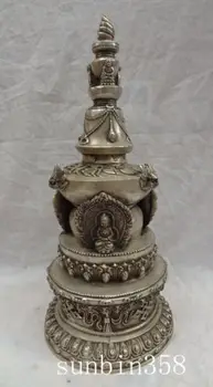 

17" Elaborate Tibetan Copper Buddhism Tope Auspicious Smybol Shakyamuni Statue Stupa Pagoda